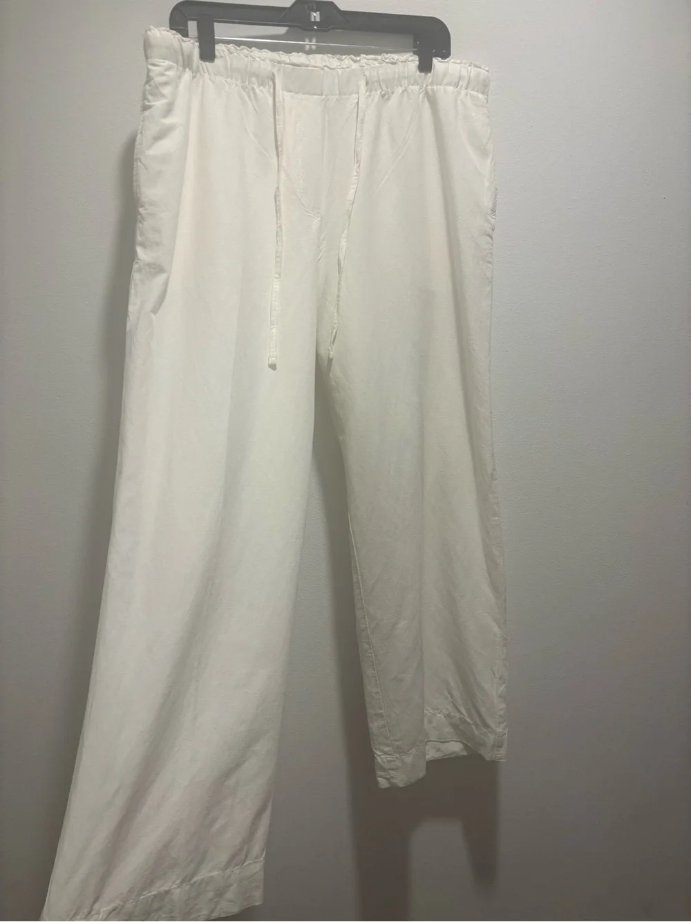 H&M Linen Blend White Wide Leg Pull-On Pants Size L